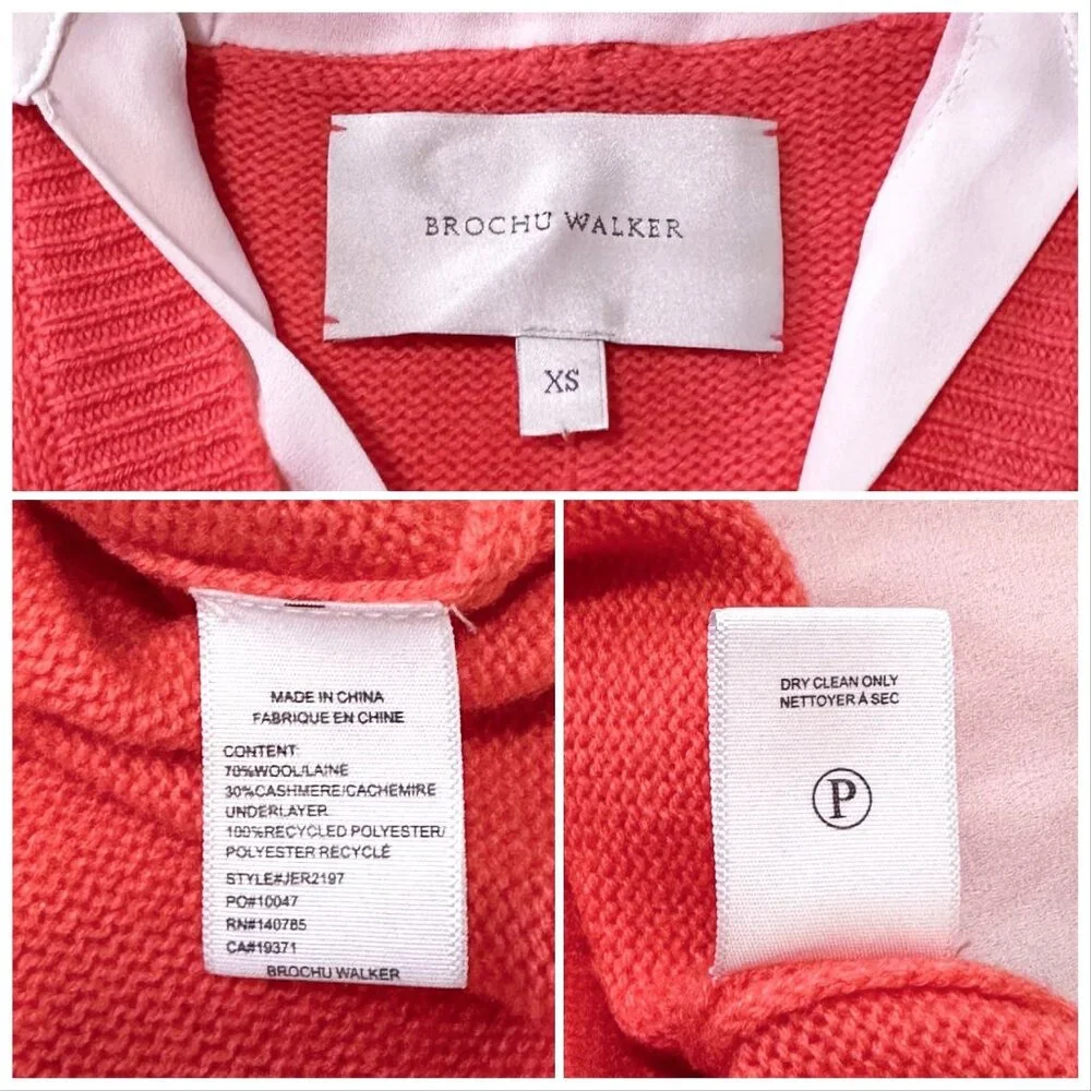 Brochu Walker The Looker Layered V-Neck Pullover Sweater. Size XS, Coral, white